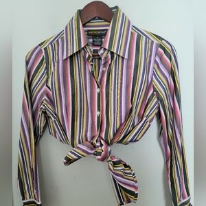 Vintage Multi Color Striped Cotton Blouse by Metro Style